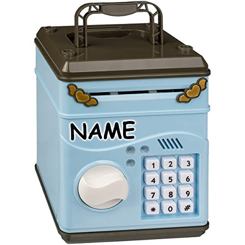 alles-meine.de GmbH Spardose - elektronisch - Zahlenkombination/Passwort + Sound + Licht - incl. Name - digitaler Tresor Sparschwein für Kinder Erwachsene Eimer Familienkasse S..