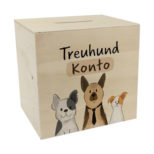 Hunde Spardose aus Holz mit Spruch Treuhundkonto Schäferhund Frenchie Design Ideal für Terrier Fans Hundemenschen sparen Sparfuchs