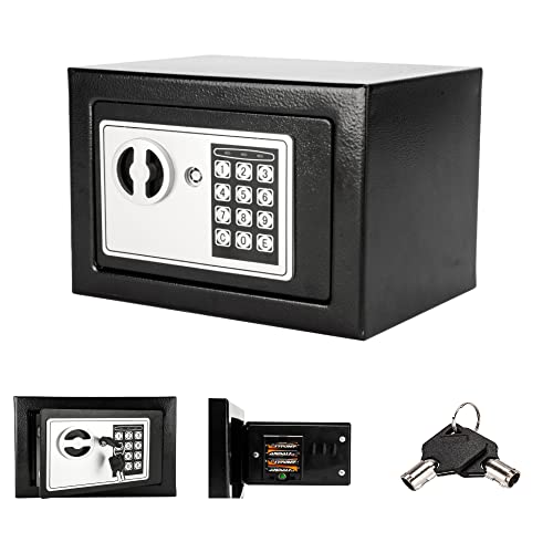 LEADZM Elektronik Tresor 23 x 17 x 17 cm Elektronischer Safe mit Zahlenschloss und 2 Notschlüssel Wandtresor Mini Stahlsafe Wandsafe 4.8L, Schwarz