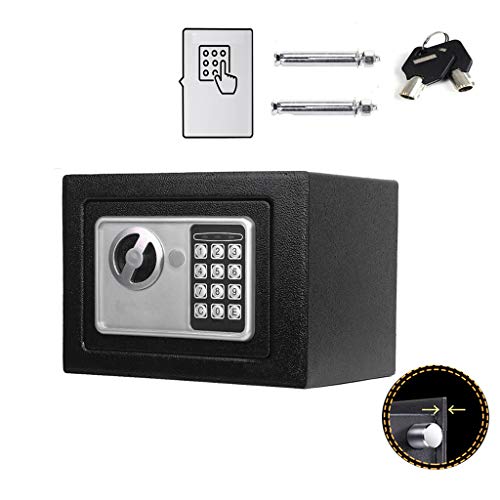 Klein Elektronik Safe Tresor mit zahlenschloss und 2 Notschlüssel Wasserdichte Sicherheitsbox Hotelsafes Wandtresor Schwarz 23 x 17 x 17 cm