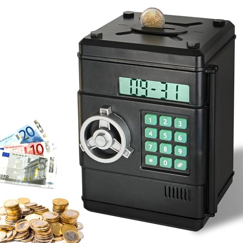 FISHTEC Elektronische Spardose mit Zählfunktion – Digitaler Safe mit 6-stelligem Code – Münz- & Geldschein-Einwurf – Perfekt für Kinder & Erwachsene – Geschenkidee Geburtstag & Weihnachten