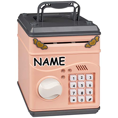 alles-meine.de GmbH elektronische Spardose - mit Zahlenkombination/Passwort + Sound + Licht - incl. Name - digitaler Tresor Sparschwein für Kinder Erwachsene Eimer Familienka..