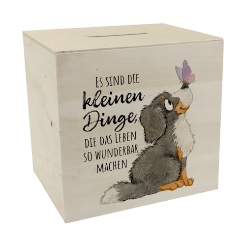 Hund Spardose aus Holz mit Spruch Die kleinen Dinge Machen das Leben so wunderbar EIN niedliches Sparschwein für Hundebesitzer Motiv Niedliche Aquarell Zeichnung Bernersennen