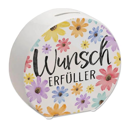 Blumen Spardose mit Spruch Wunscherfüller Bunt Floral Positiver Freudebringer Geburtstag Wunsch-Erfüller