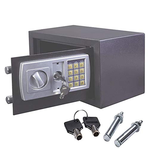 Elektronischer Tresor Safe, 31x20x20cm Elektronische Sicher mit Zahlenschloss Feuerfest M?beltresor Hotelsafes Wandtresor Dokumententresor Schranktresor Geldsafe Stahlbolzen, Grau