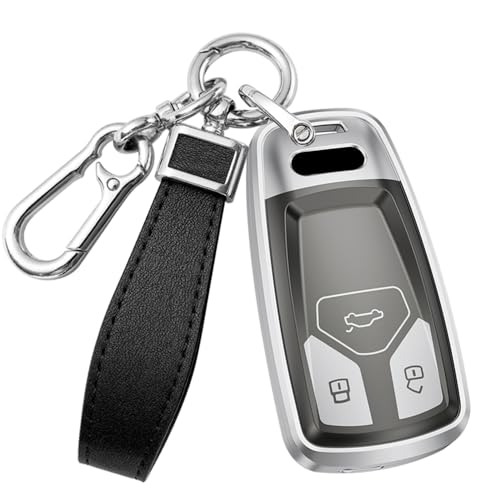 HIBEYO keyless Autoschlüssel Hülle passt für Audi Schutzhülle schlüsselhülle für Audi A6 A5 Q7 S4 S5 A4 B9 Q7 A4L A6L TT TTS TTRS TFSI Schlüsselhalte Schlüsselbox Schlüsselanhänger-A Grau