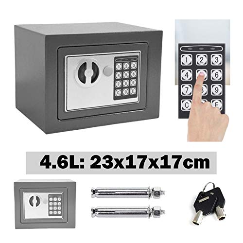 Tresor Klein Elektronischer Safe Minisafe Wandtresor Mini Tresor Stahlsafe Möbeltresor Wandsafe Elektronikschloss 2 Schlüssel -4.6L (Grau)