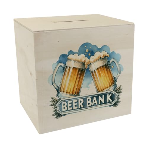 Bier Spardose aus Holz mit Spruch Beer Bank Perfekt für die nächste Feier Bier Spardose aus Holz mit anstoßenden Bierkrügen Prost Beer Bank für Gläser und Getränke