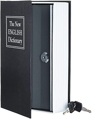 Amazon Basics - Buch-Safe, Schloss mit Schlüssel - 5.6 x 15.5 x 23.9 cm, Schwarz