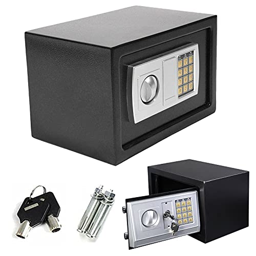 Safe Tresor mit Zahlenschloss Elektronik Safe mit 2 Schlüssel Wandtresor Elektronischer Safe Möbeltresore Feuerfest Wasserdicht Sicherheitsbox Mini Safe Doppelstahlbolzen, 8,5 Liter Schwarz 20x31x20cm