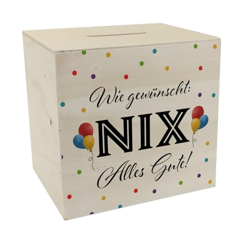 NIX gewünscht Spardose aus Holz mit Spruch Alles Gute Witzige Geburtstagsüberraschung Glückwunsch für Männer Ideal für Party Nichts gewünscht