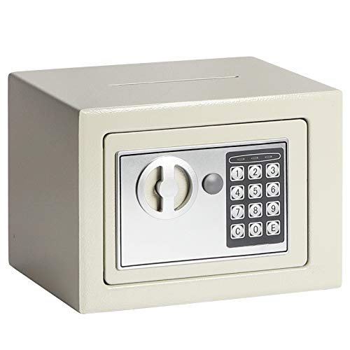 Jssmst Kleiner Safe Box, 0.17CF Mini Safe Kinder Safe Box für Home Office, Persönlicher Safe Lock Box mit Elektronischer Tastatur, tresor, 23 x 17 x 17 cm, SM-SF027, WeiÃŸ