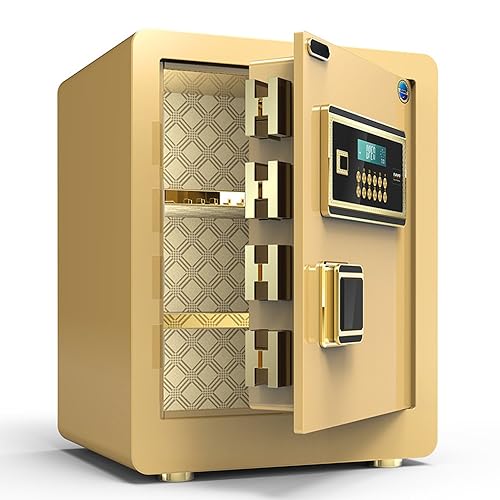 BIANBIANBH Gold-Haustresor, Safe mit Fingerabdruckerkennung, digitaler Tastatur, Innenschrank aus Stahl, Geldtresor mit abnehmbarem, verstellbarem Regal, Schranktresore für Bürohotels